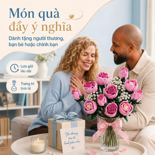 Bó hoa hồng lắp ráp 12 bông – Kèm hoa phụ trắng, trang trí sang trọng – Quà Valentine lãng mạn, chất lượng cao
