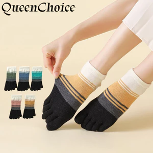 3 Đôi Nữ Thời Trang Sọc Cotton Thoáng Khí Đến Mắt Cá Chân Tất Năm Ngón Chân Nữ 5 Ngón Tất