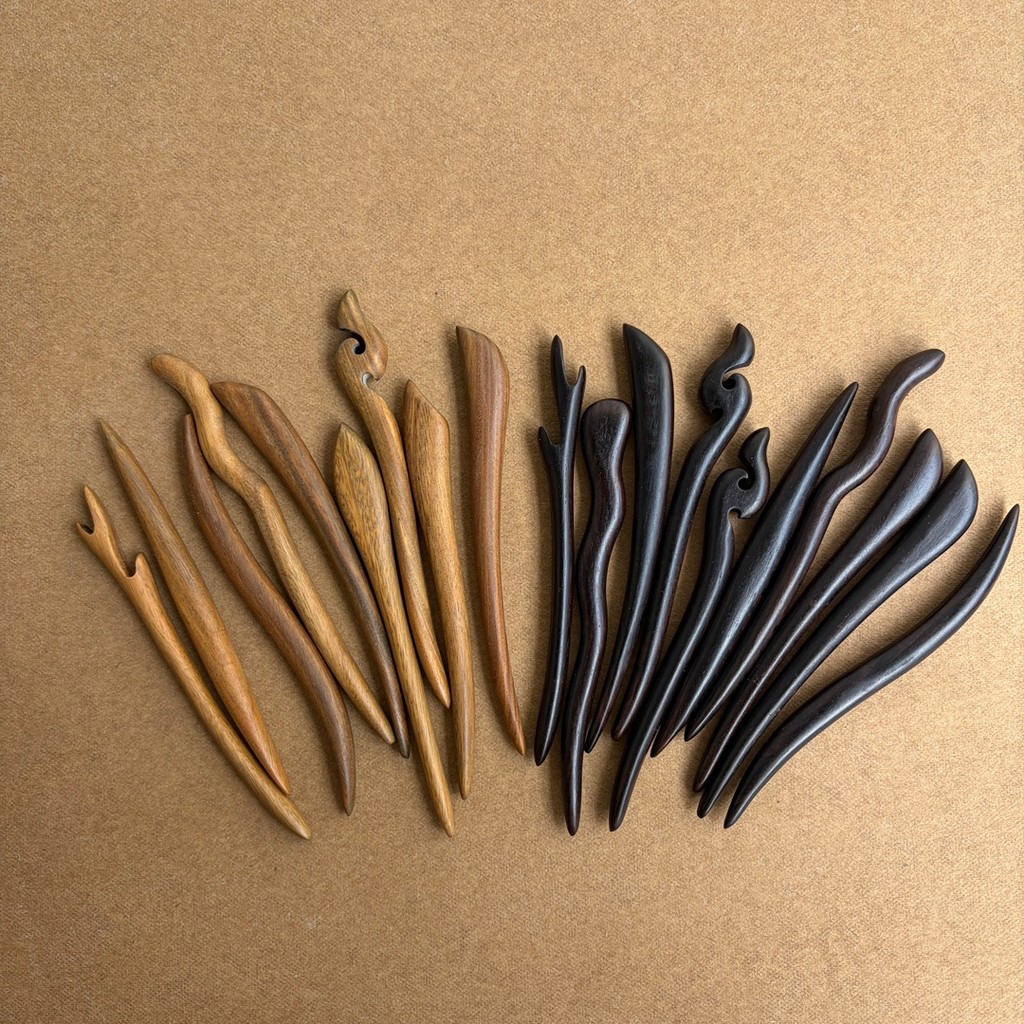 WHX [Bộ sưu tập kẹp tóc gỗ đàn hương 12cm] Kẹp tóc gỗ đàn hương nguyên bản#发簪#发钗