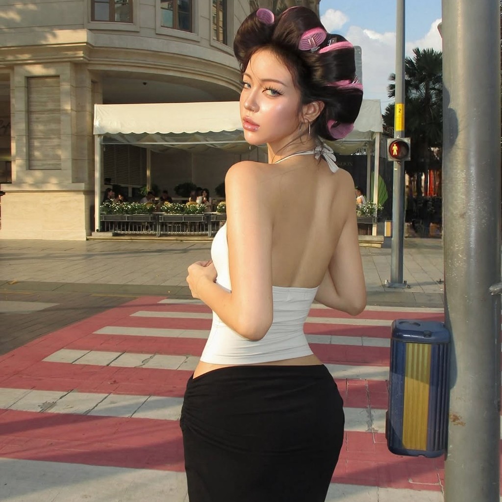Cutenew Thời Trang Thường Ngày Xe Tăng Áo Người Phụ Nữ Buộc Dây Cổ Thấp Hình Dạng Không Lưng Eo Nhìn Mỏng Hơn Phong Cách Đường Phố Mùa Hè Cổ Điển Áo