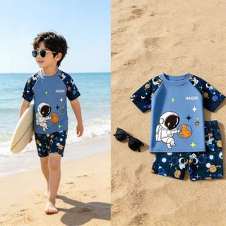 Đồ Bơi Bé Trai Mẫu Mới Set 2 Mảnh Họa Tiết Phi Hành Gia Hoạt Hình Polyester Nhanh Khô Phù Hợp Biển Hồ Bơi