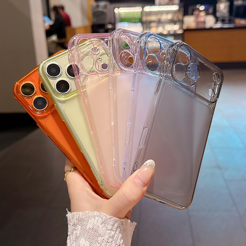 Ốp điện thoại mềm mờ dòng màu trong suốt đơn giản cho iPhone 17 Pro Max 16 15 14 13 Vỏ bảo vệ chống sốc