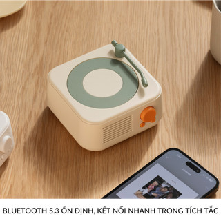 Loa Bluetooth Đĩa Than Xoay Vintage Round X17 Pin 800mAh Để Bàn Trang Trí