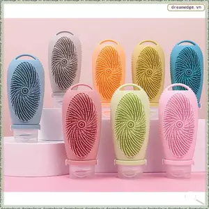 Bộ chai du lịch bằng silicon kèm bàn chải làm sạch - Hộp đựng dầu gội và kem dưỡng da di động, C