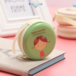 E-WOITD 1 Sáng Tạo Tròn Đồng Xu Ví Hoạt Hình Cô Gái Hộp Bảo Quản Tai Nghe Cáp Mini Dây Kéo Túi E-WOITD