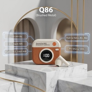 Tai nghe Bluetooth Q86 thiết kế cổ điển Retro, màn hình LED, kết nối không dây