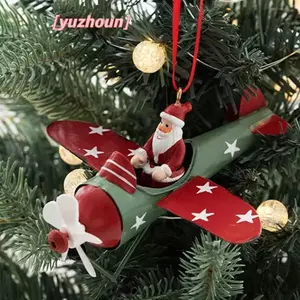 Mặt dây chuyền Giáng sinh bằng sắt Retro Phong cách cổ xưa Ông già Noel Máy bay Cây thông Noel Treo trang trí Đồ trang trí Người tuyết Trang trí