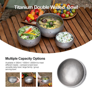 Bát titan hai tường Boundless Voyage 380ml / 950ml / 2000ml Bát cắm trại nhẹ Bát có thể tái sử dụng để đi bộ đường dài ngoài trời
