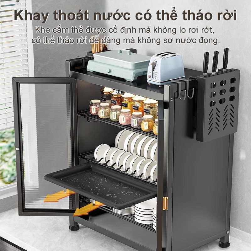 Kệ tủ đa năng thép carbon chống bụi Tủ bếp chén có nắp đậy Kệ để đồ