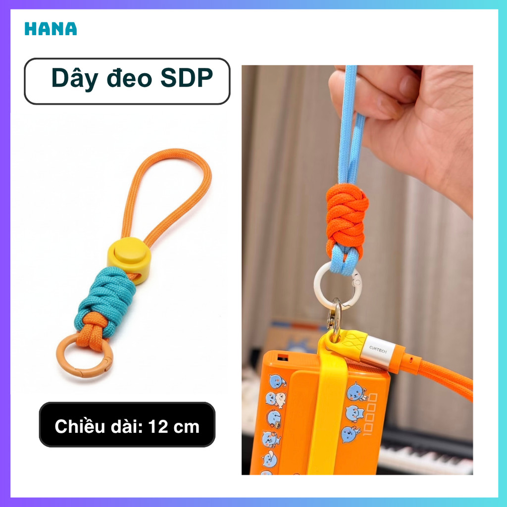 Dây đeo sạc dự phòng - điện thoại - Móc chìa khoá 2 màu - Bện vải chắc chắn
