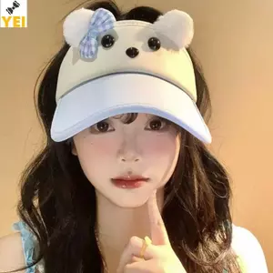 Mũ bóng chày nữ chống nắng thoáng khí, thiết kế chó dễ thương với nơ băng lụa
