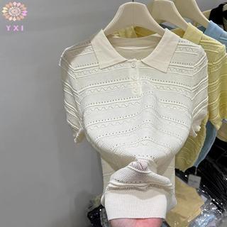Y.X.I Hàn Quốc - Áo ngắn tay nữ mới, dệt kim đa năng, thời trang hàng ngày