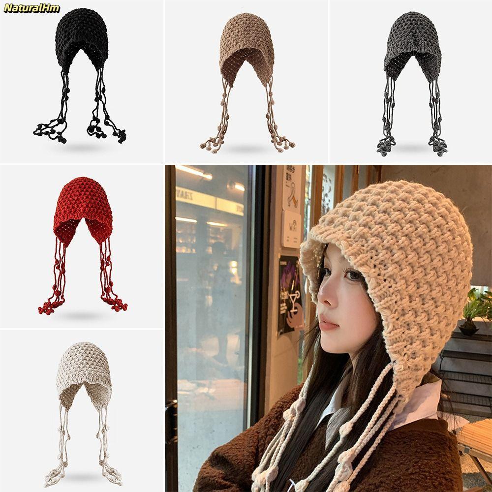 Mũ bảo vệ tai NATURALHM - Len dệt kim ấm áp, tua rua chống gió - Còn hàng