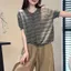 Cardigan nữ phong cách Nhật Bản màu vàng hoa, dệt kim mỏng với cổ tròn tay ngắn, phù hợp mặc hàng ngày và mùa hè.