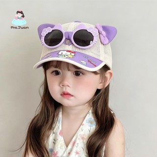 Mũ lưỡi trai hè cho bé gái - Mũ lưới thoáng khí chống nắng kèm kính mèo KT dễ thương