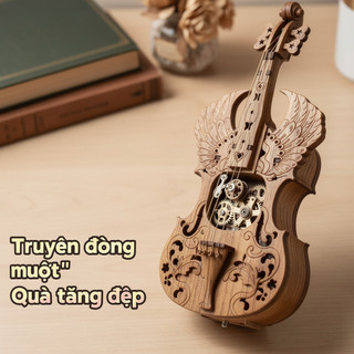 Hộp nhạc Violin bằng gỗ 3D Mô hình DIY Quà tặng âm nhạc tự nhiên Lâu đài trên bầu trời Trang trí