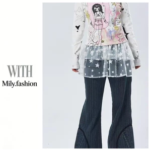 Milyfashion Star Jacquard Gạc Một Mảnh Ren Mông Rèm y2k Đi Lại Tất Cả Trận Đấu Mỏng Hơn Nhìn Bao Đáy Quần
