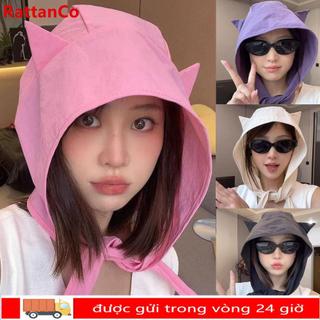 Mũ Quỷ Nhỏ RATTANCO, Mũ Chui Đầu Phối Ren Màu Trơn, Thời Trang Áo Chui Đầu Phong Cách Nhanh Khô Khăn Cho Bé Gái