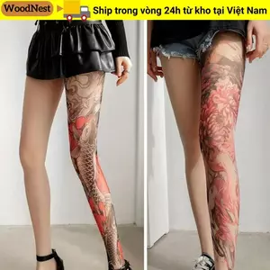 Quần lót hoa mẫu đơn WOODNEST, Quần legging Hình xăm giả Quần in hình gợi cảm cho nữ, Vớ lưới phối cảnh mùa hè