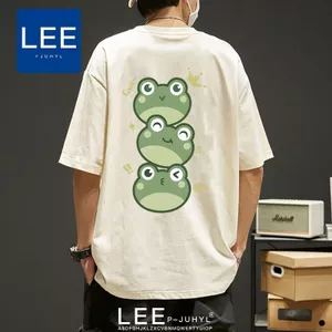 100% Cotton 220g Áo Thun Tân Cương Cotton Mùa Hè 2024 Phong Cách Mới Ếch In Rời Thường Ngày Nửa Tay Top