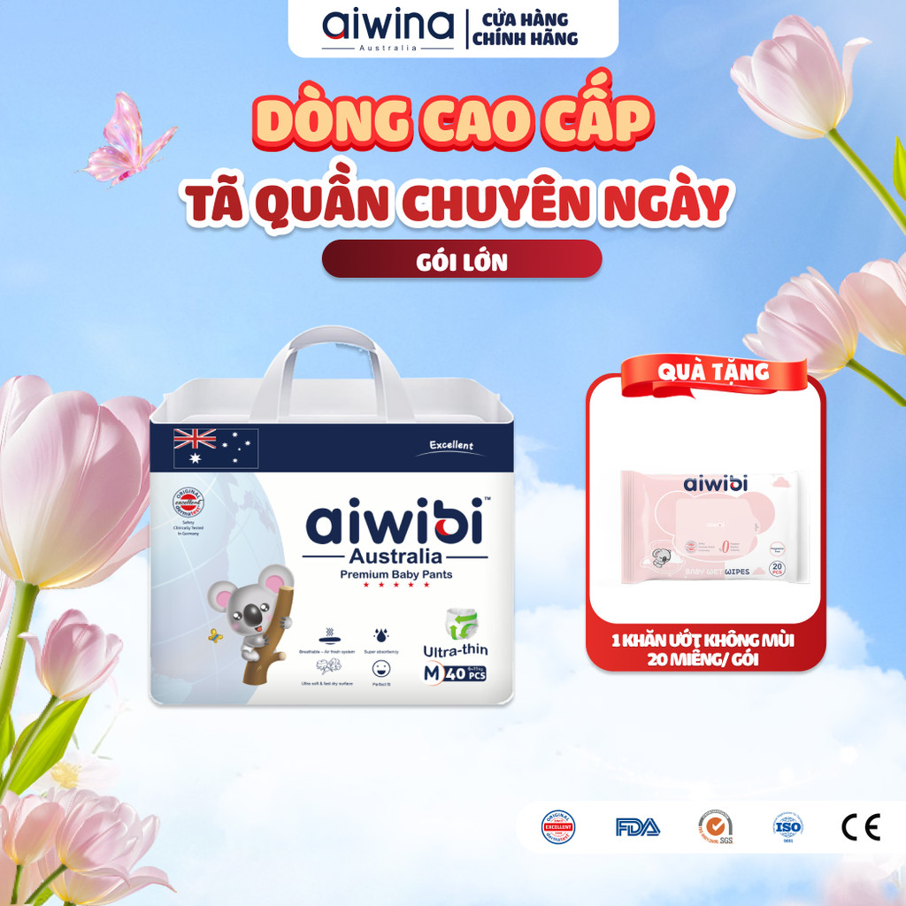 Tã/Bỉm Quần Cao Cấp Aiwibi Light Feather Cho Bé Siêu Thấm Hút, Chống Tràn Gói Lớn M/L/XL/XXL/XXXL