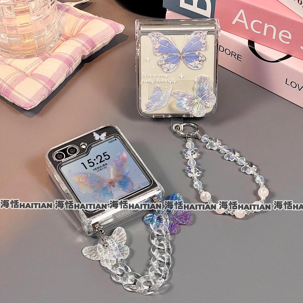 Tương thích với Ốp điện thoại hình bướm 3D Samsung Galaxy ZFlip7 ZFlip6 Vỏ cứng có thể gập lại có dây buộc cho Z Flip 7 / 6 / 5 / 4 / 3 / 5G Vỏ bảo vệ