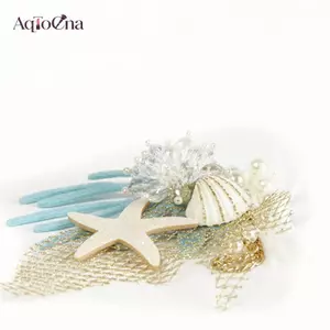 AqToCna Nàng Tiên Cá Series Phụ Kiện Tóc, Sao Biển Nhân Tạo Pha Lê Vỏ San Hô Các Yếu Tố Đảng Đi Biển Trang Trí AqToCna