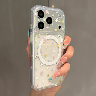 Sang Trọng Trong Suốt Màu Sắc Màn Hình Hoa Từ Giá Đỡ Ốp lưng Thích Hợp Cho iPhone17 Pro Max 16 15 Pro Max Chống Sốc Bảo Vệ Camera Ốp Lưng Cứng Chống Rơi