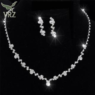 VRZ Bạc Phù Dâu Pha Lê Nelace Bộ Bông Tai Cưới Cô Dâu Trang Sức Trang Sức HOT