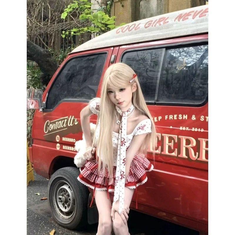 [Hàng mới về hôm nay] Pure Desire Sweet Hot Girl Suit Nữ Mùa Hè Trắng Hoa Tay Ngắn Mặc Váy Bánh Ren Bộ Đồ Hai Mảnh