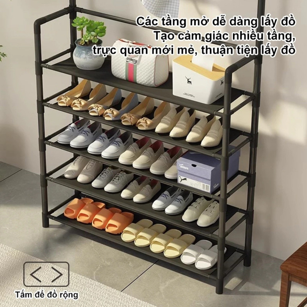 Kệ Đựng Giày Dép 5 Tầng Kèm Giá Treo Quần Áo Túi Xách HomeMate, Kệ Giày Thép Không Gỉ Đa Năng