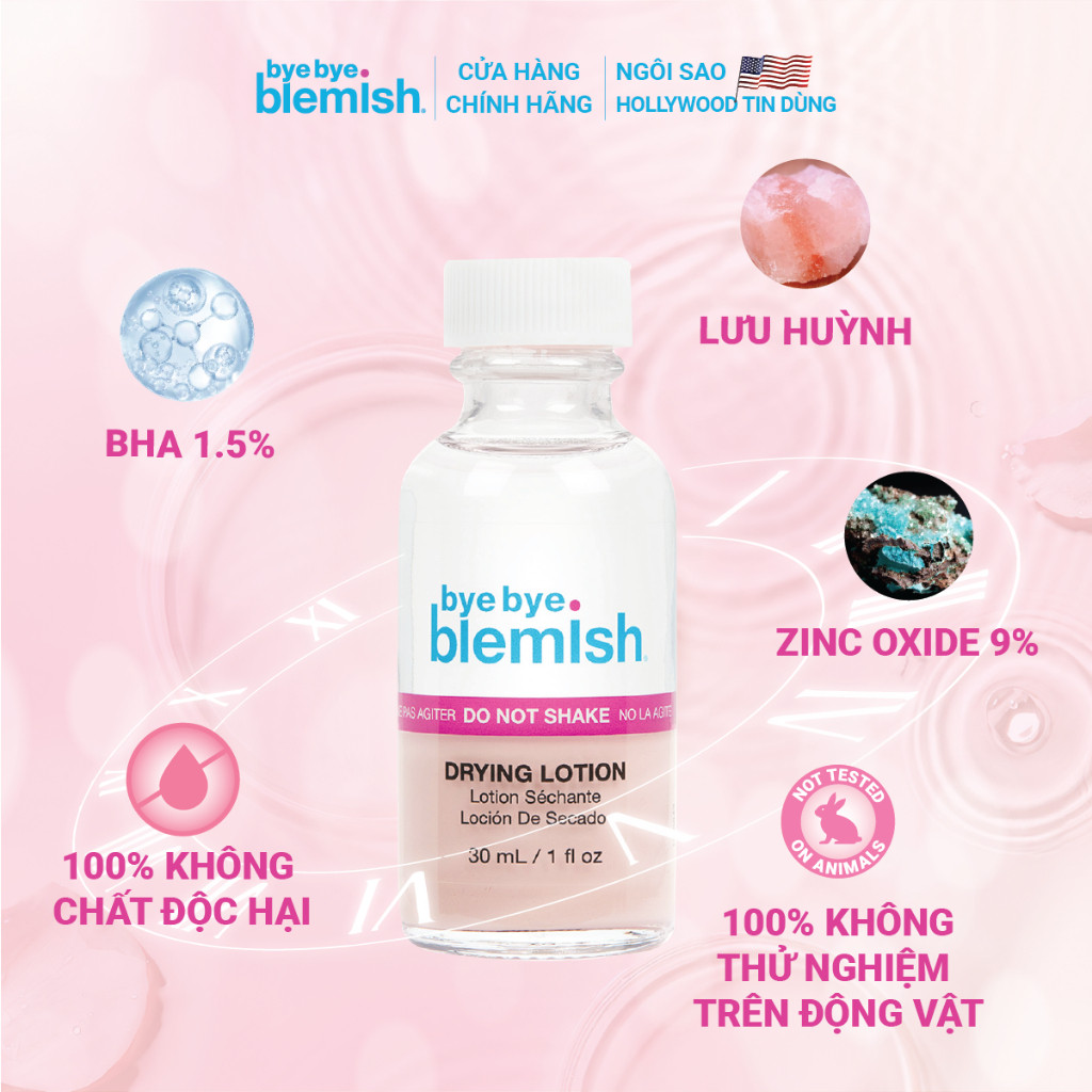 [SALE 7.7] Chấm Mụn 2 Lớp Giảm Mụn Nhanh Sau 1 Đêm Bye Bye Blemish Drying Lotion 30ml Cho Tất Cả Loại Mụn