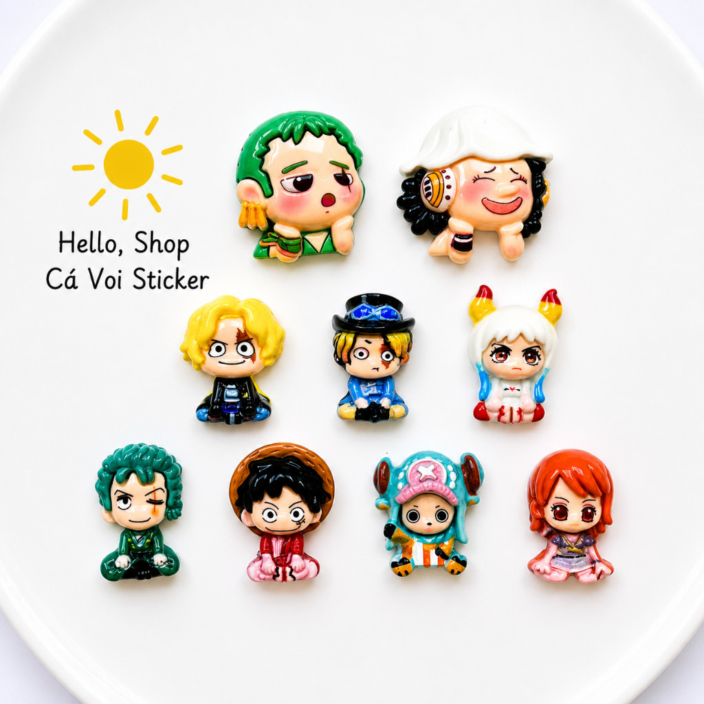 Set Charm Đảo Hải Tặc One Piece Ngồi Mini Chibi Cao Cấp – Luffy Zoro Sanji Usopp Chopper Yamato Nami  gắn dép Croc