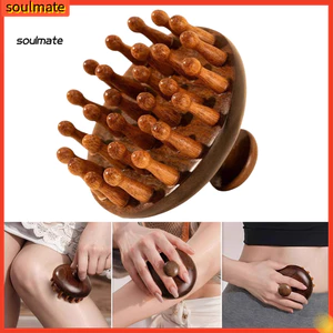 Linh hồn| Bàn chải Massage da đầu bằng gỗ đàn hương Bàn chải mát xa da đầu bằng gỗ để thư giãn mọc tóc – Máy chà sàn Gua Sha di động dành cho nam giới Phụ nữ Chăm sóc tóc khô ướt