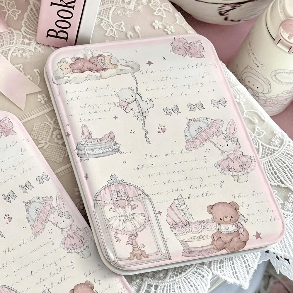 Gương gấp thỏ và bánh ngọt nền hồng vintage dễ thương