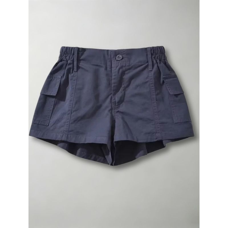 Quần short nữ xanh lính kiểu Mỹ, túi hộp, cạp chun co giãn, phong cách retro, dáng rộng