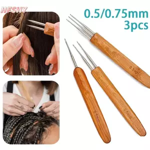 HFSHY 3 Cái 0.5 / 0.75MM Gỗ Móc Tóc Kim Dreadlos Bím Tóc Móc Đơn / Đôi / Ba Đầu Tóc Móc Kim VN