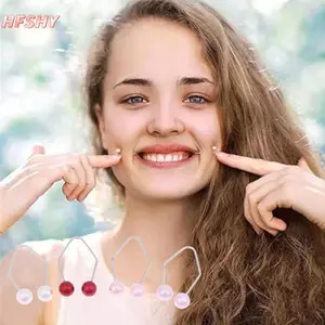 HFSHY Thép không gỉ lúm đồng tiền Huấn luyện viên khuôn mặt Dụng cụ làm đẹp mặt ngọc trai Tập thể dục cơ bắp má Máy tạo lúm đồng tiền cho nụ cười đẹp VN
