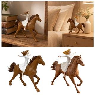 LOVIVER Ngựa Tượng Cô Gái Rider Vẽ Tay Ngựa Tượng Nghệ Thuật Nhựa Tượng Cho Người Yêu Thích Quà Tặng Sinh Nhật