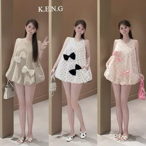 Đầm xuông bí hoạ tiết đính nơ cực xinh tiểu thư BYJOLIE