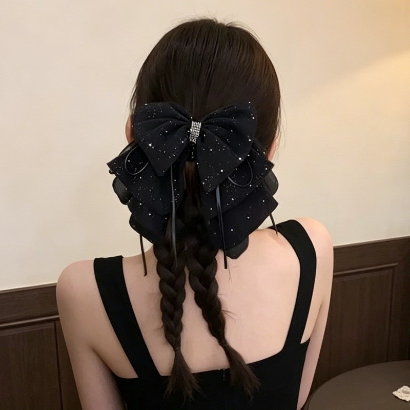 Tính Khí Thanh Lịch Cua Đen Móng Vuốt Tóc Pháp Chấm Bi Nơ Kẹp Tóc