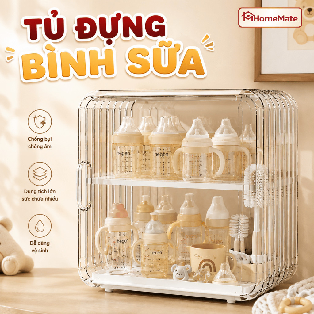 Tủ Đựng Bình Sữa Trong Suốt HomeMate Chống Bụi – Kệ Đựng Ly Cốc, Mỹ Phẩm, Tủ Trưng Bày Mô Hình Đa Năng