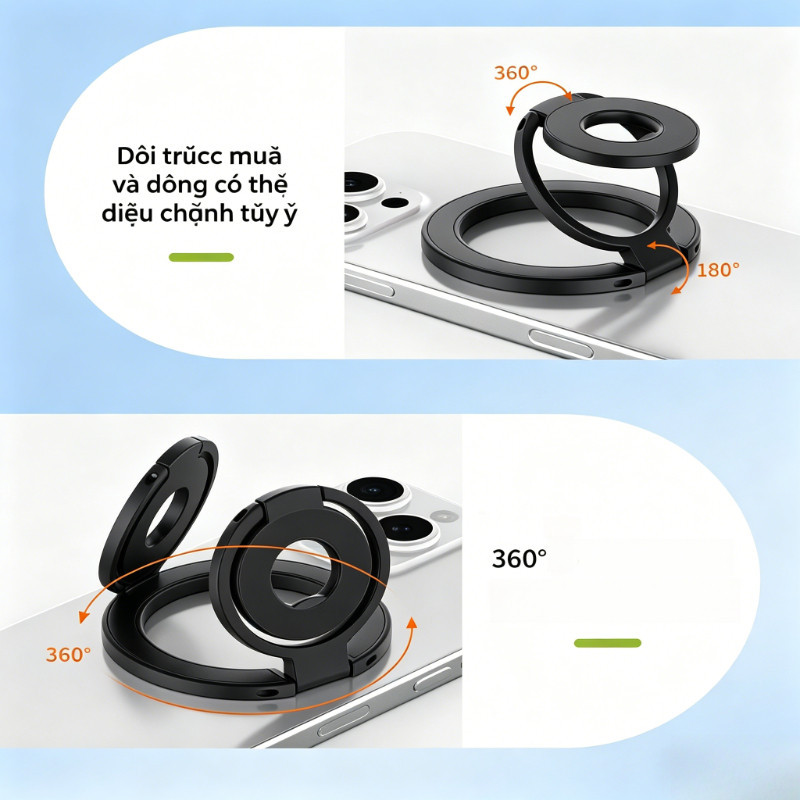 Giá đỡ điện Thoại Từ Tính Hai Mặt, Nhẫn Xoay 360°, Gấp đứng, Hợp Kim Chắc Chắn, Lực Hút Mạnh, đa Năng, Nhiều Màu Sắc