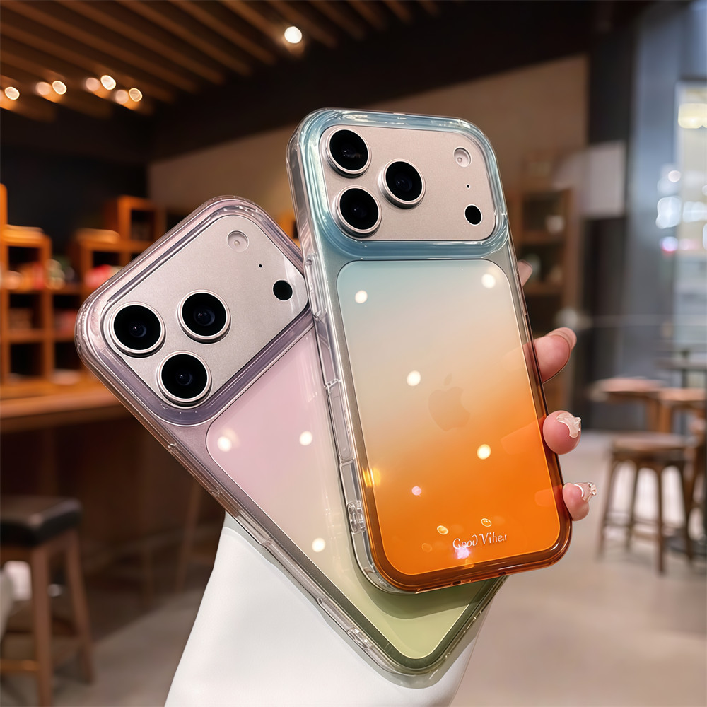 Ốp điện thoại trong suốt gradient thời trang cho iPhone 17 Pro Max 16 15 pro max Bảo vệ ống kính chống rơi Vỏ cứng bảo vệ điện thoại