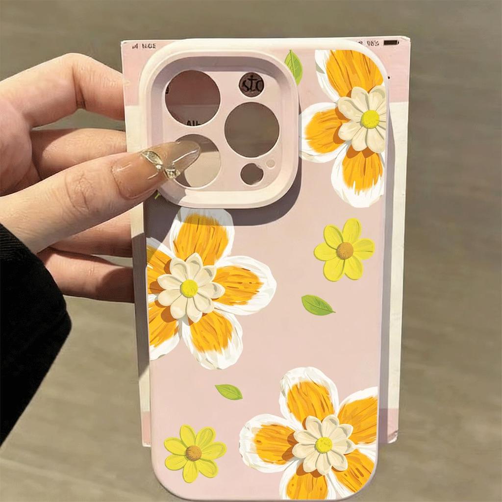 Màu vàng cam hoa nhỏ tươi nền cho iPhone17pro trường hợp điện thoại161514pro lỗ silicone