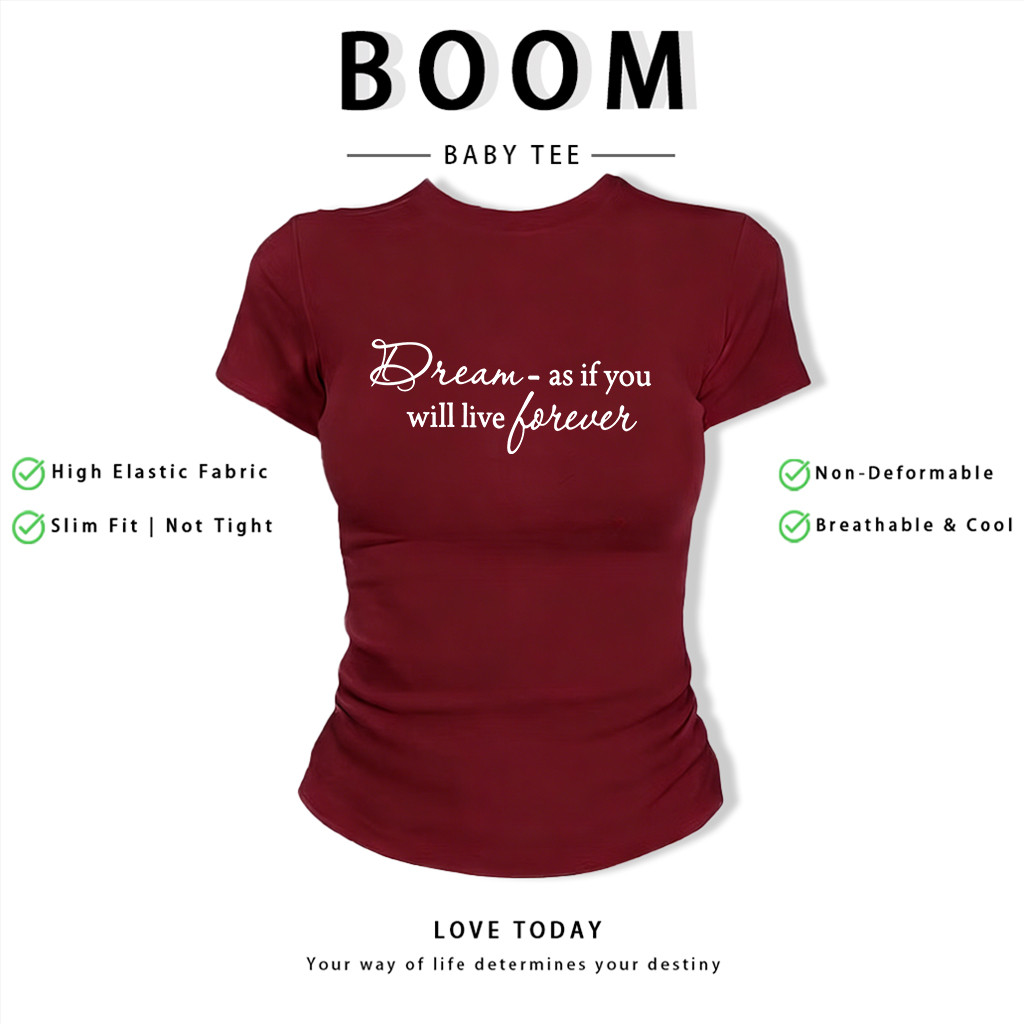 BOOM Áo Baby Tee Nữ Cotton Ôm Body-Áo Thun Ngắn Tay Y2K In Hình PhongCách Mùa Hè, Cổ Tròn Hàng Đầucách hàn quốc phongC28
