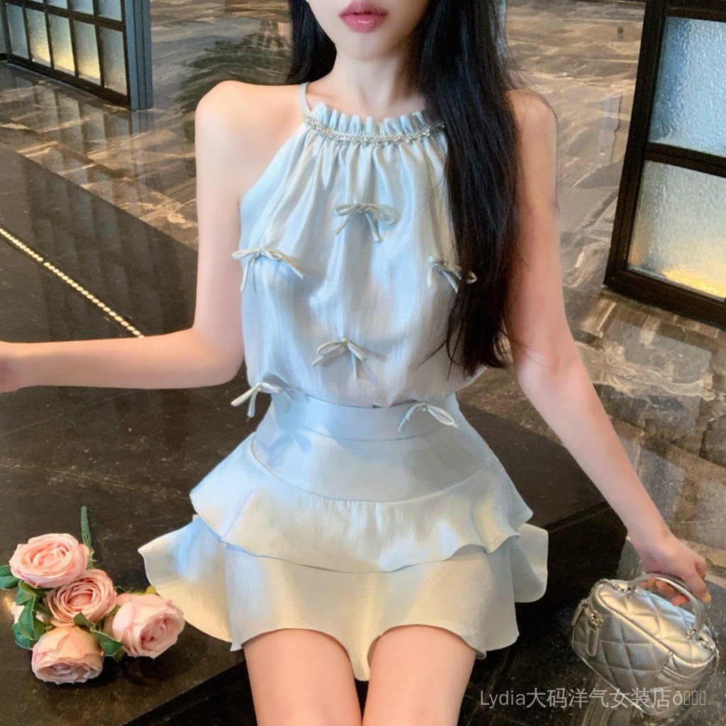 Váy bánh hai mảnh phong cách phương tây cao cấp cho nữ, phù hợp với áo vest và nơ dây - size lớn