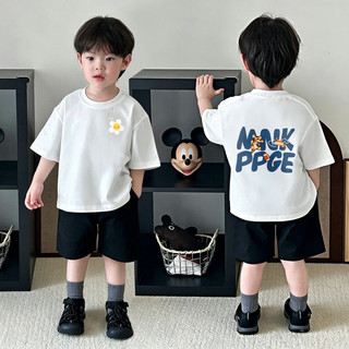 (Từ 1-12 tuổi) Áo thun ngắn tay trẻ em, Áo in hình hoạt hình hoa cho bé trai, Áo cổ tròn