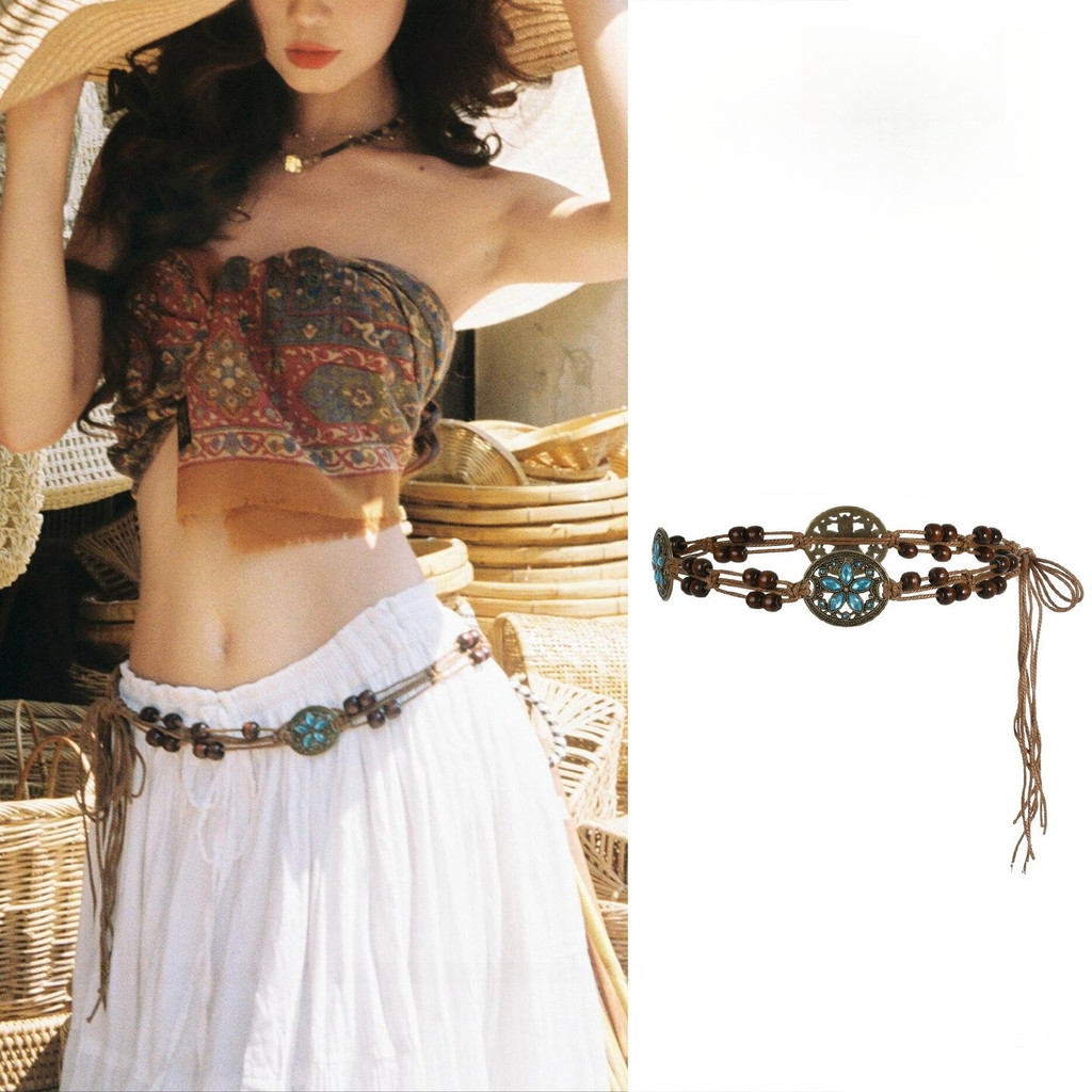 Dây đeo thắt lưng bohemian màu cà phê cổ điển dành cho phụ nữ