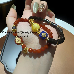 Trang sức thời trang retro phong cách Trung Hoa với hạt gỗ đàn hương, mã não và lapis lazuli - Dây chuyền xếp chồng nữ PAUY